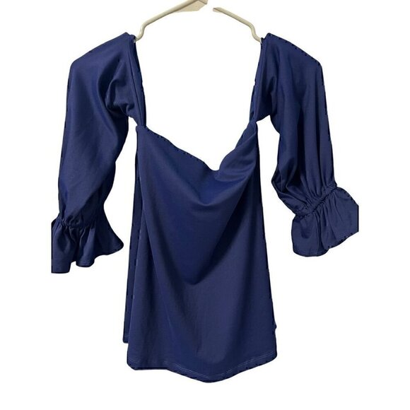 Susana Monaco Thunder Blue Off-The-Shoulder Top With Bell Sleeves, SM - Picture 6 of 7